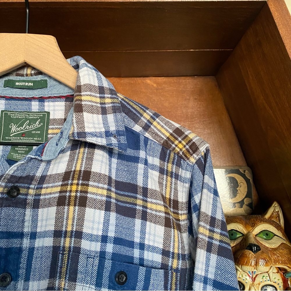 Woolrich - Trout Run Flannel Button Down - Blue / Yellow - Men’s Medium